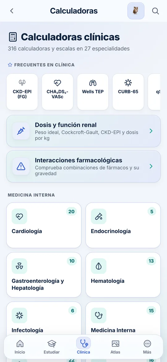 Calculadoras clínicas por especialidad